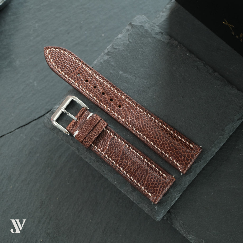 Brown Ostrich Leg Leather Watch Strap — original product photo
