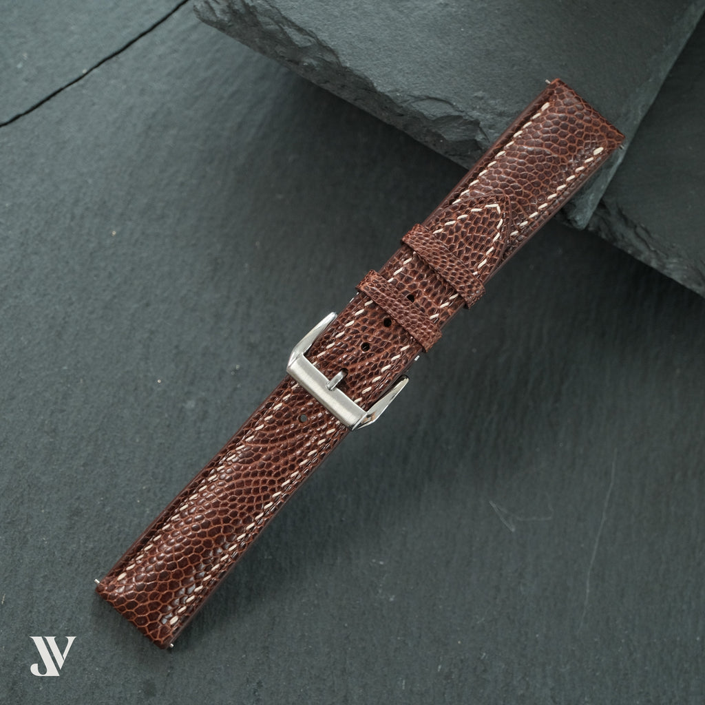 Brown Ostrich Leg Leather Watch Strap — original product photo