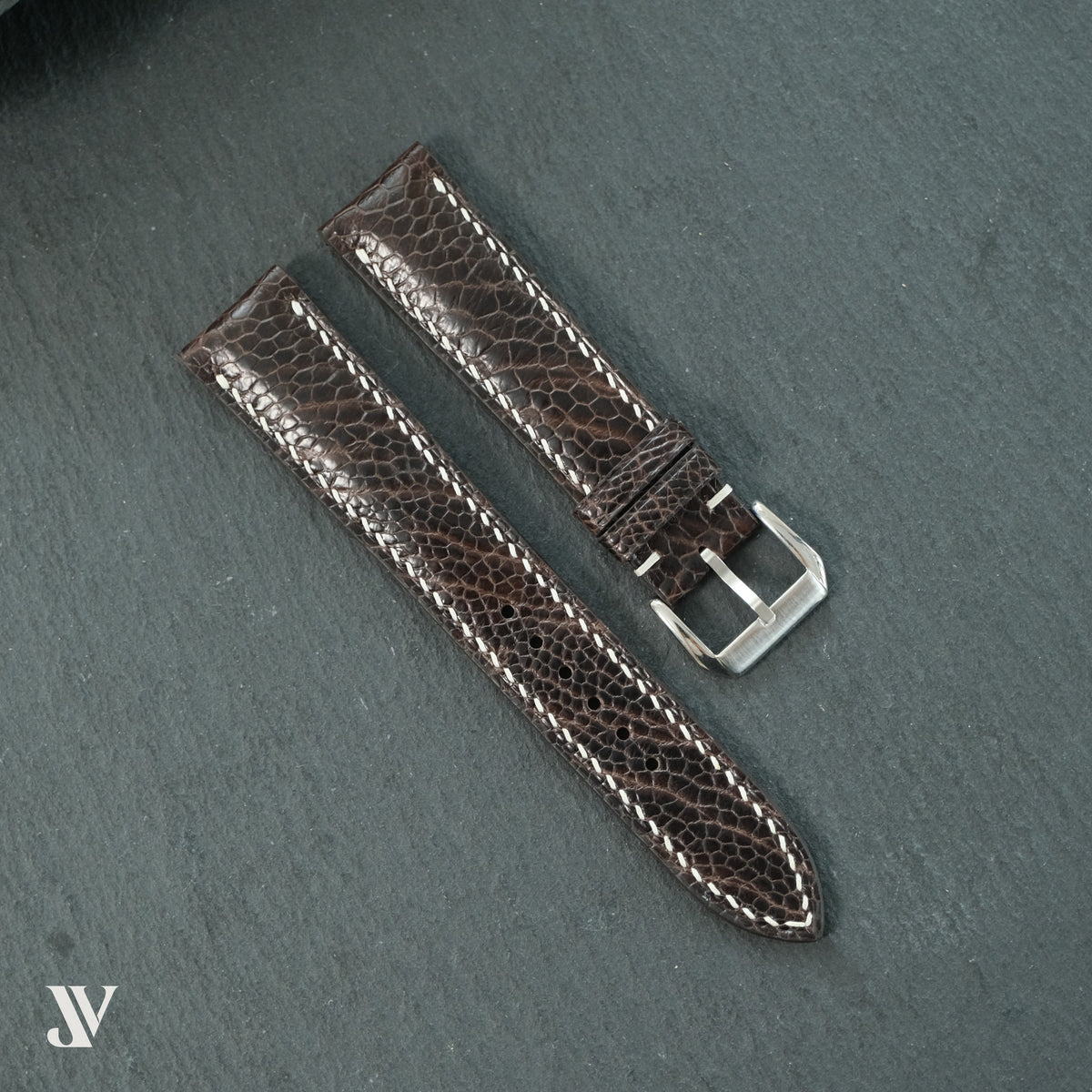 Dark Brown Ostrich Leg Leather Watch Strap — original product photo