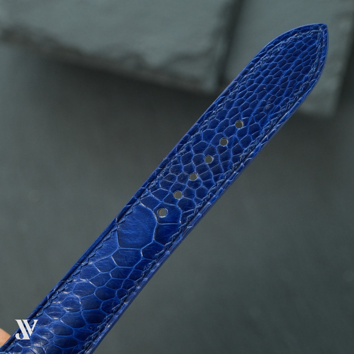 Royal Blue Ostrich Leg Leather Watch Strap — original product photo