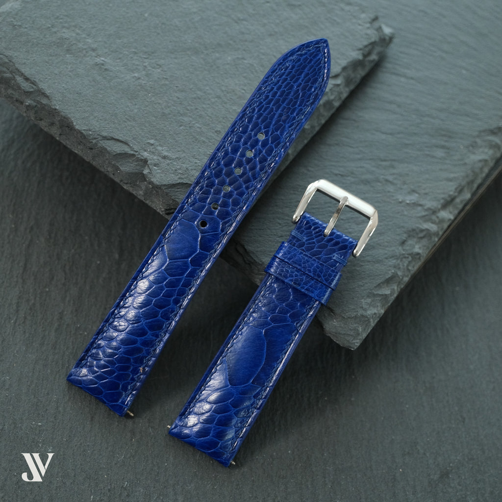 Royal Blue Ostrich Leg Leather Watch Strap — original product photo