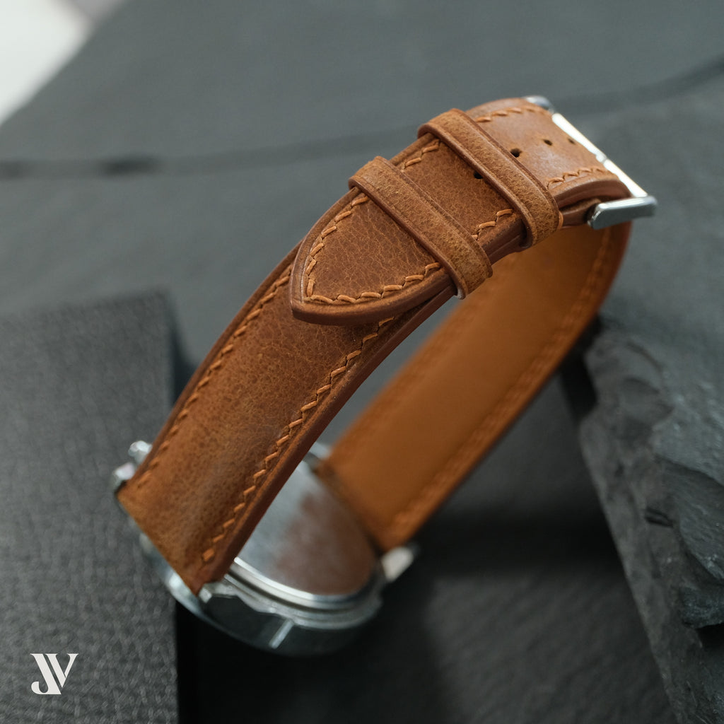 Cognac Waxed Cowhide Leather Watch Strap — original product photo