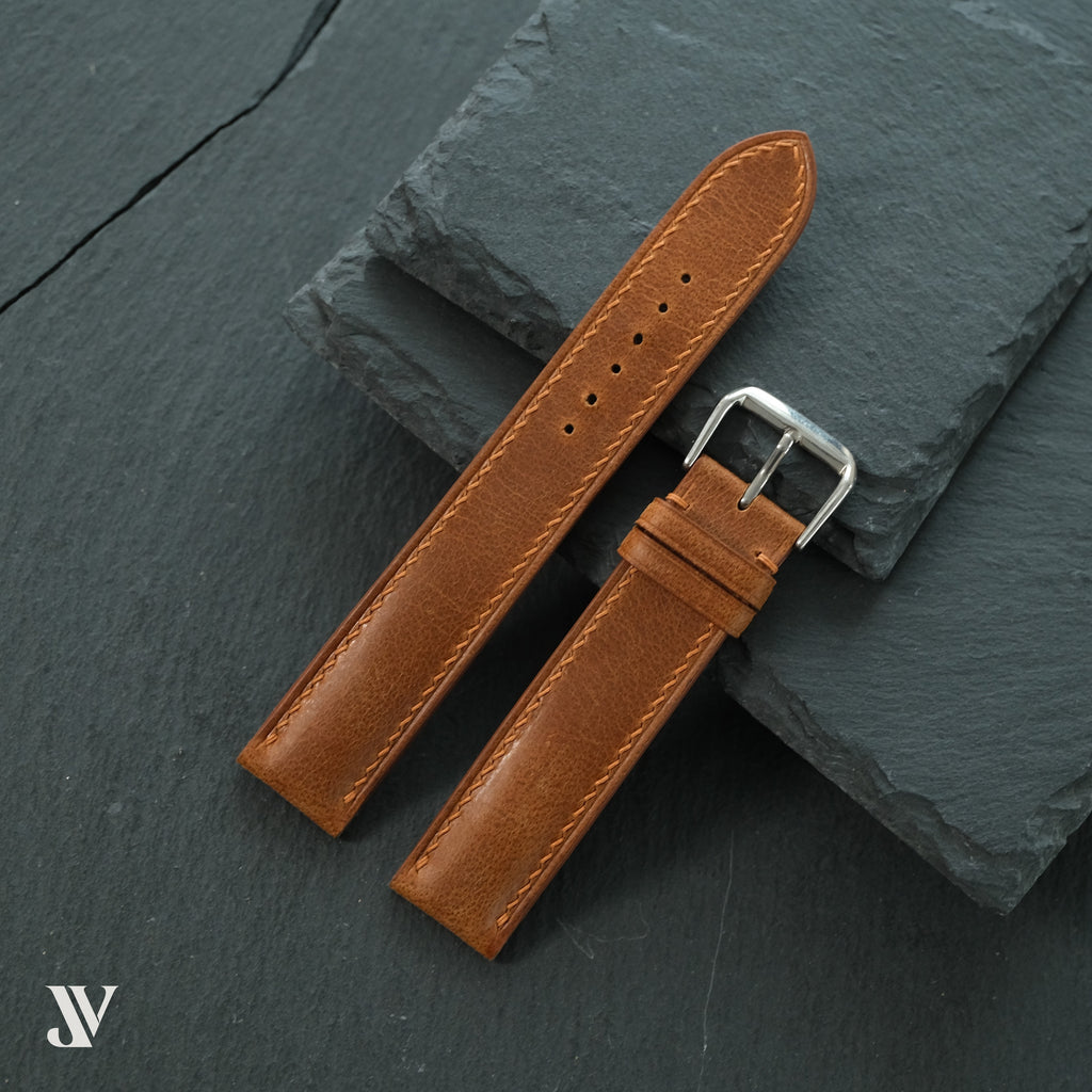 Cognac Waxed Cowhide Leather Watch Strap — original product photo