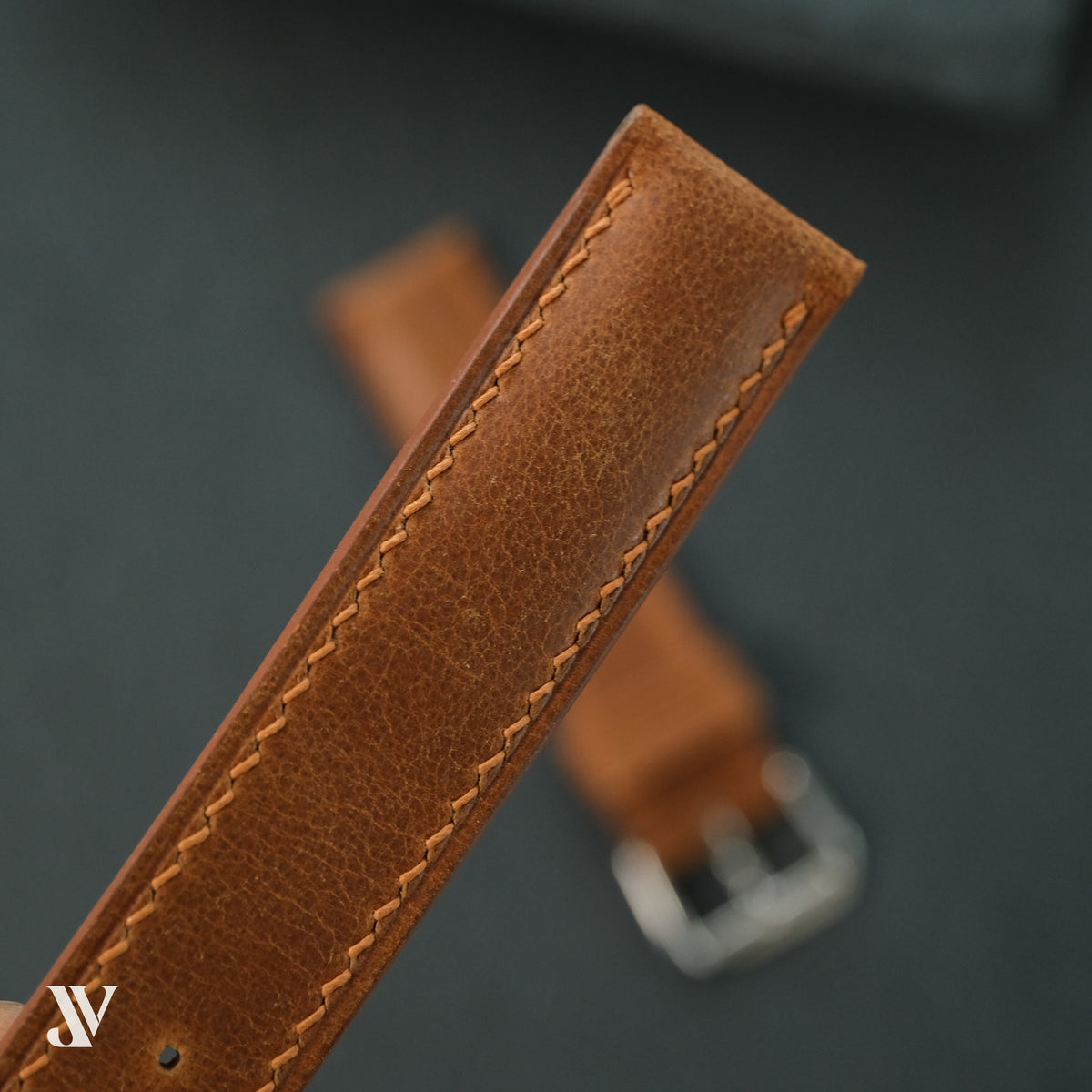 Cognac Waxed Cowhide Leather Watch Strap — original product photo