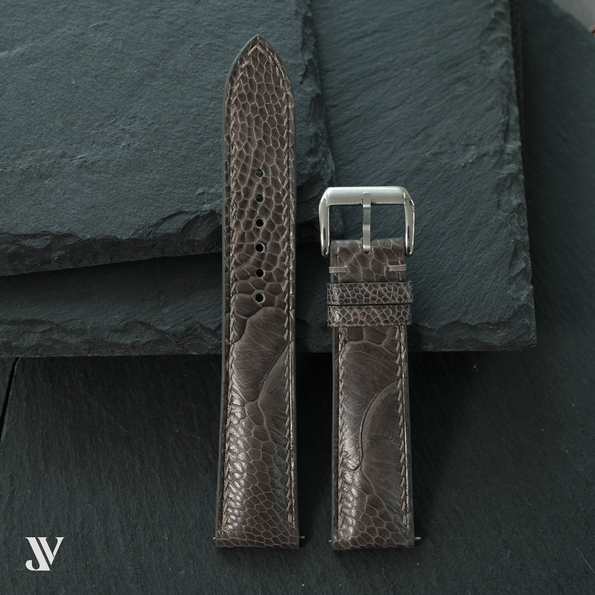 Taupe Ostrich Leg Leather Watch Strap — original product photo