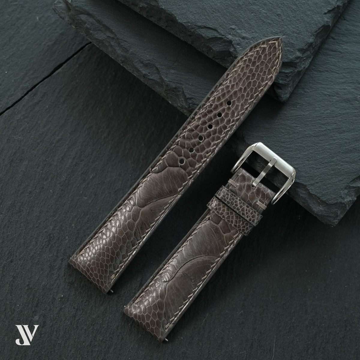 Taupe Ostrich Leg Leather Watch Strap — original product photo