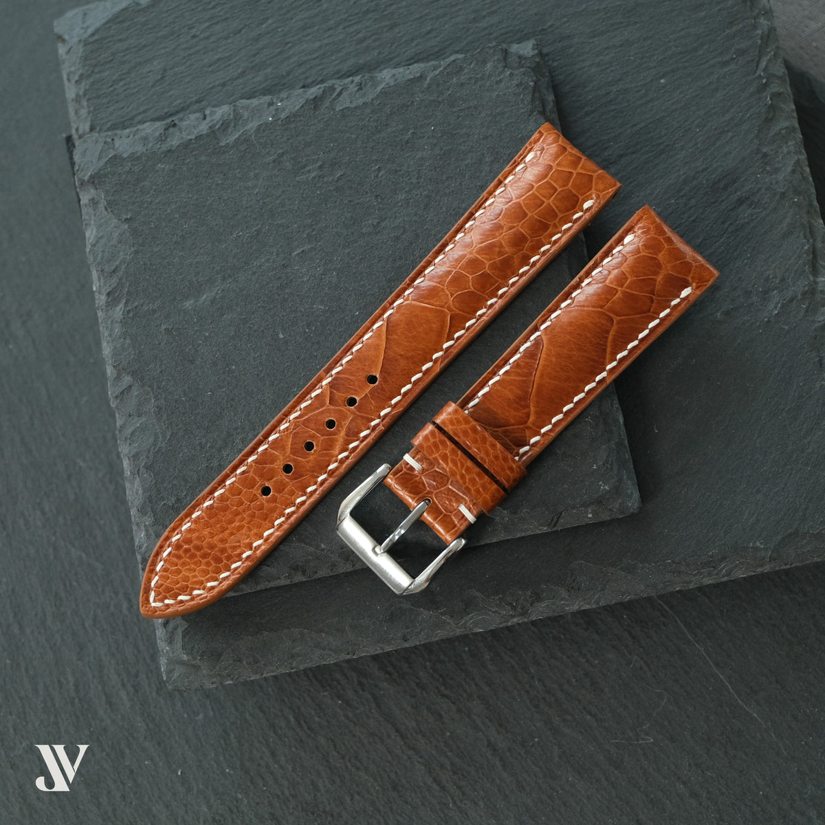Caramel Ostrich Leg Leather Watch Strap — original product photo