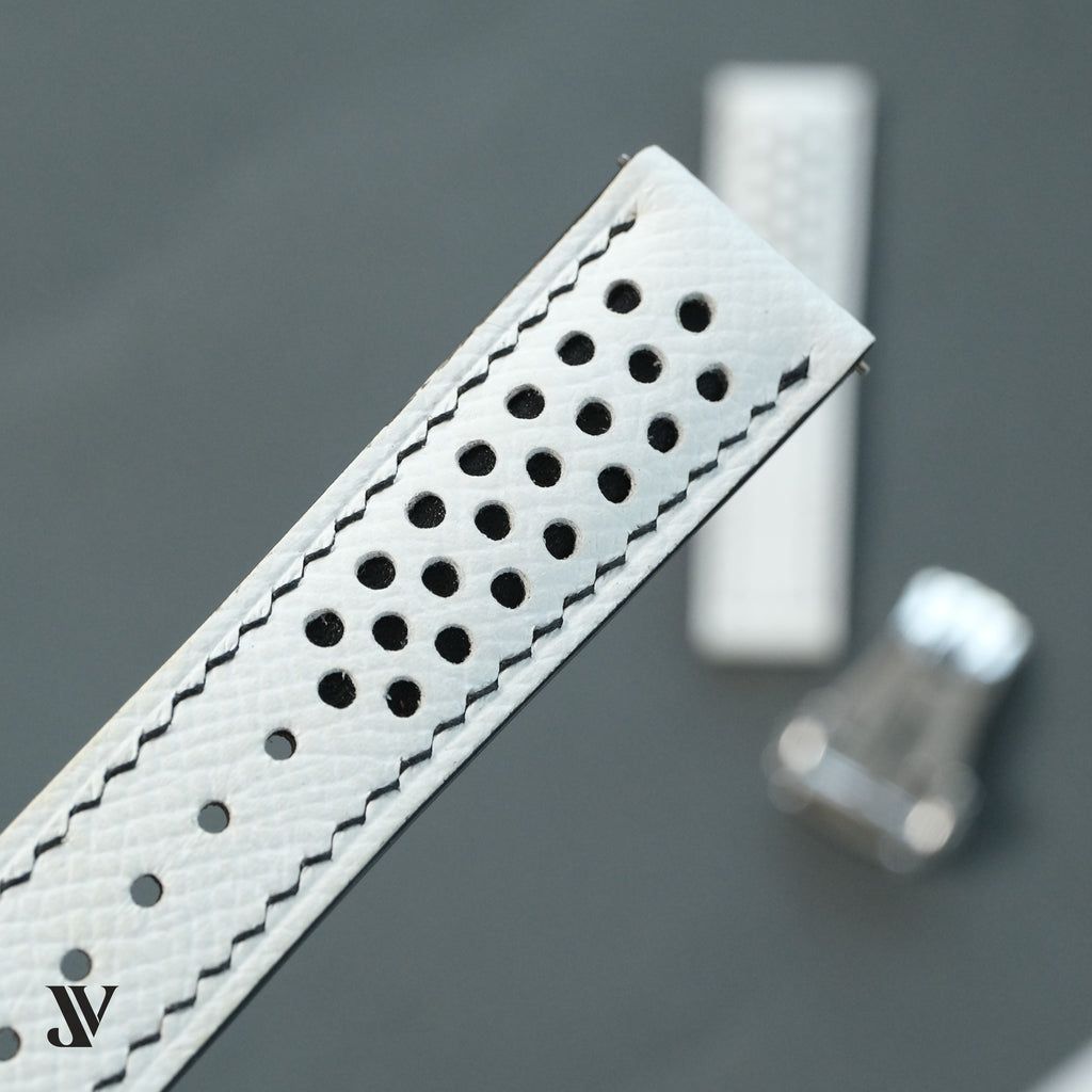 White Black Epsom Rally Leather Watch Strap — original product photo