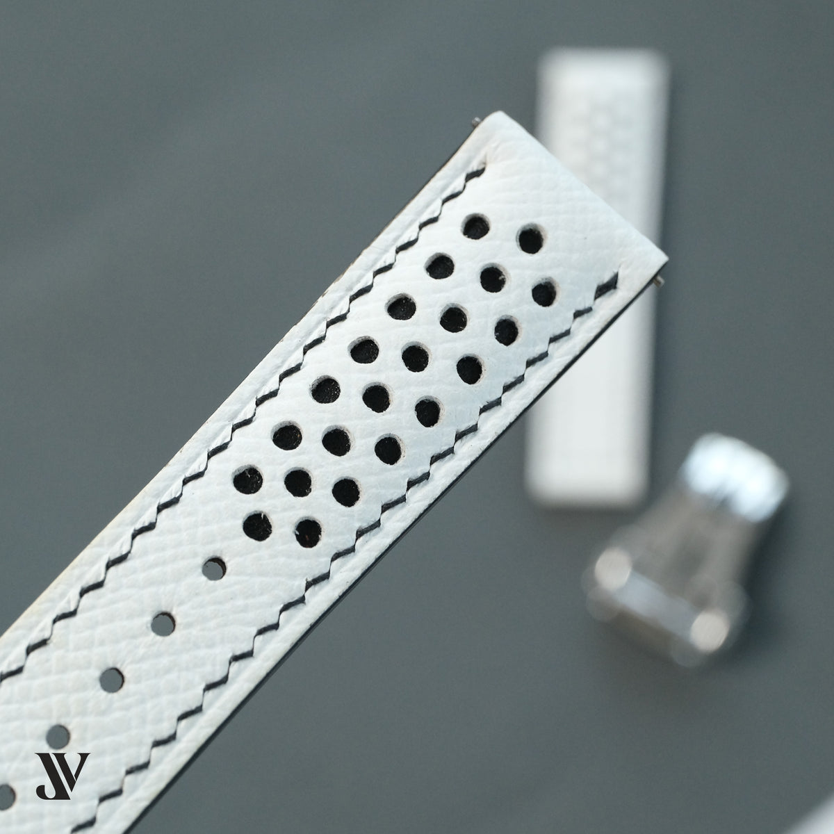 White Black Epsom Rally Leather Watch Strap — original product photo