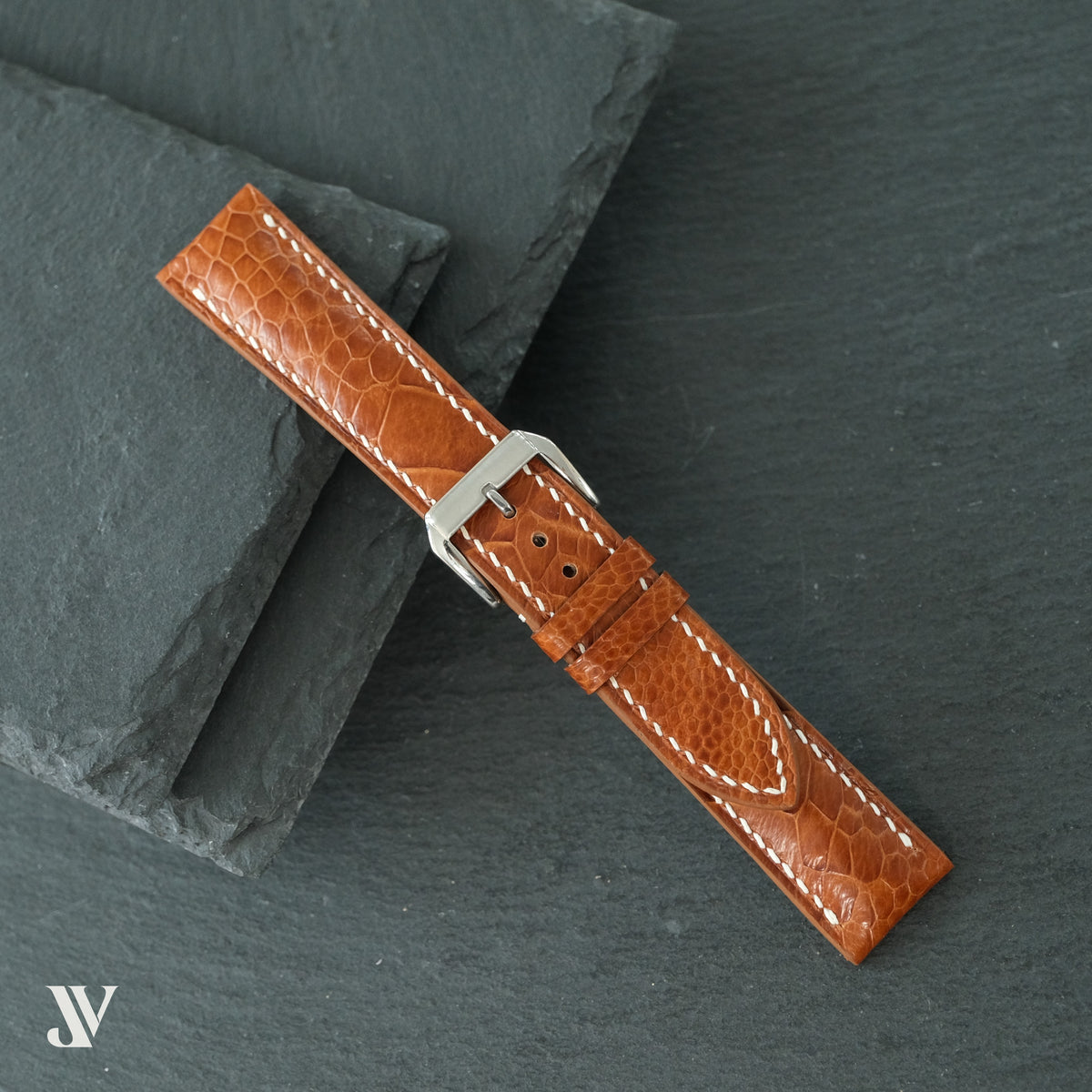 Caramel Ostrich Leg Leather Watch Strap — original product photo