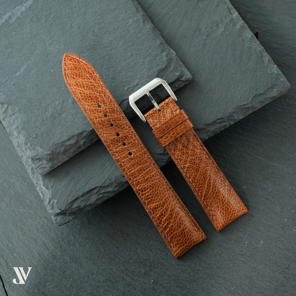 Cognac Ostrich Leg Leather Watch Strap — original product photo