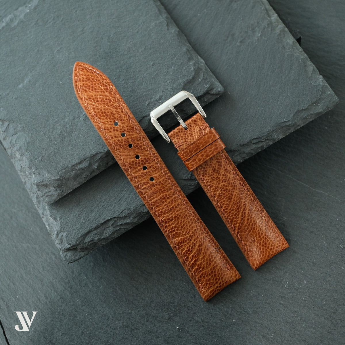 Cognac Ostrich Leg Leather Watch Strap — original product photo