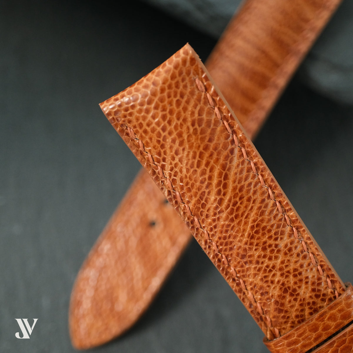Cognac Ostrich Leg Leather Watch Strap — original product photo
