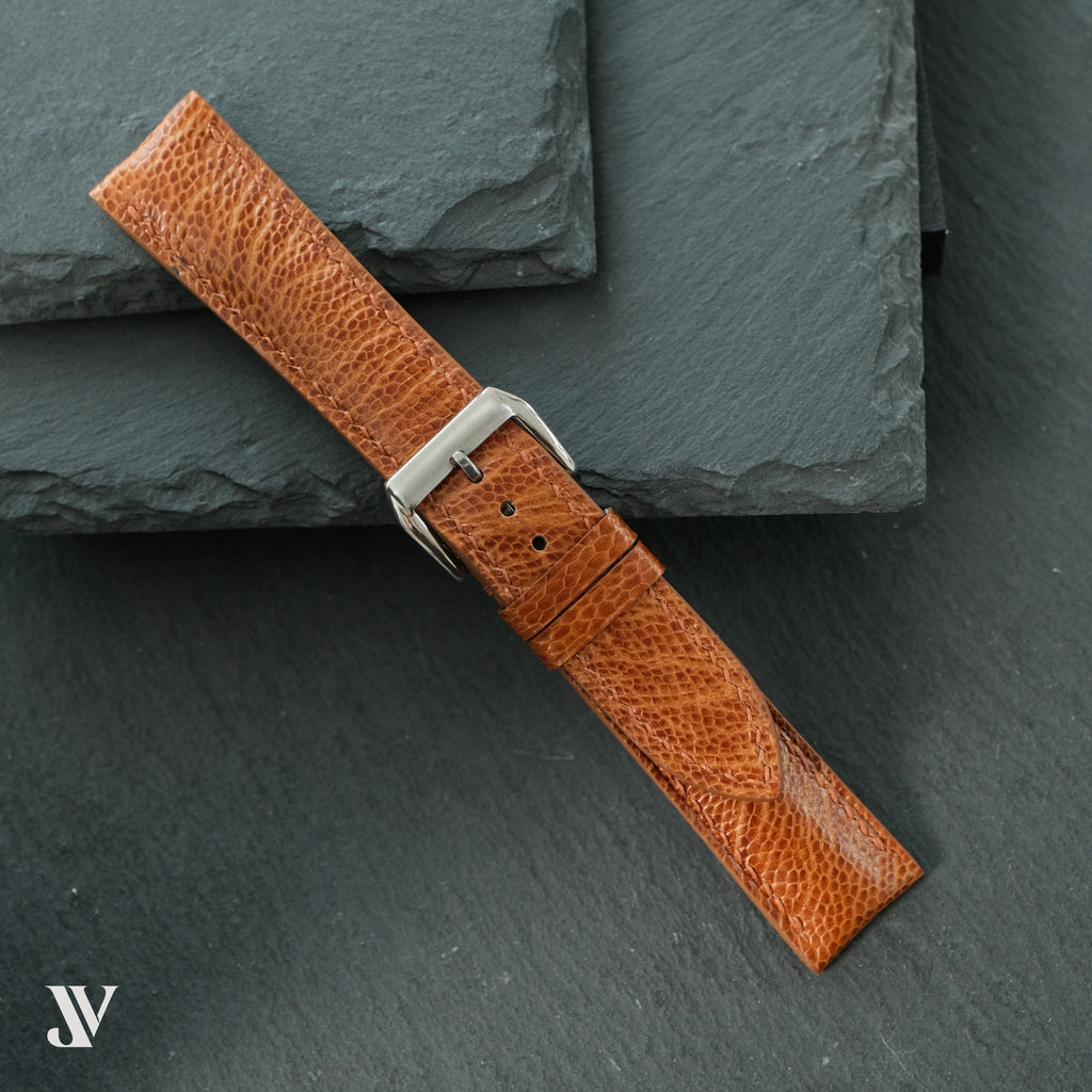 Cognac Ostrich Leg Leather Watch Strap — original product photo