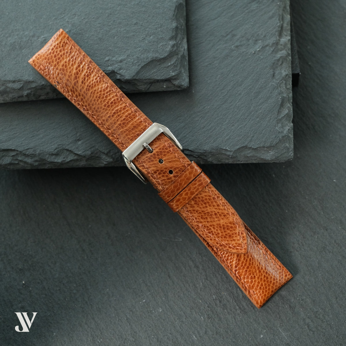 Cognac Ostrich Leg Leather Watch Strap — original product photo