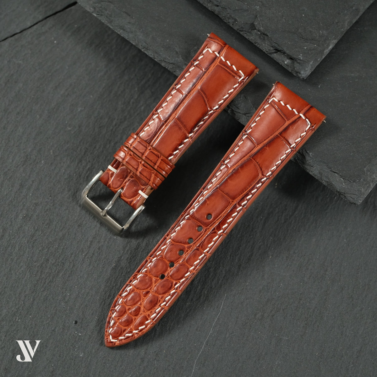 Cognac Alligator Leather Watch Strap — original product photo