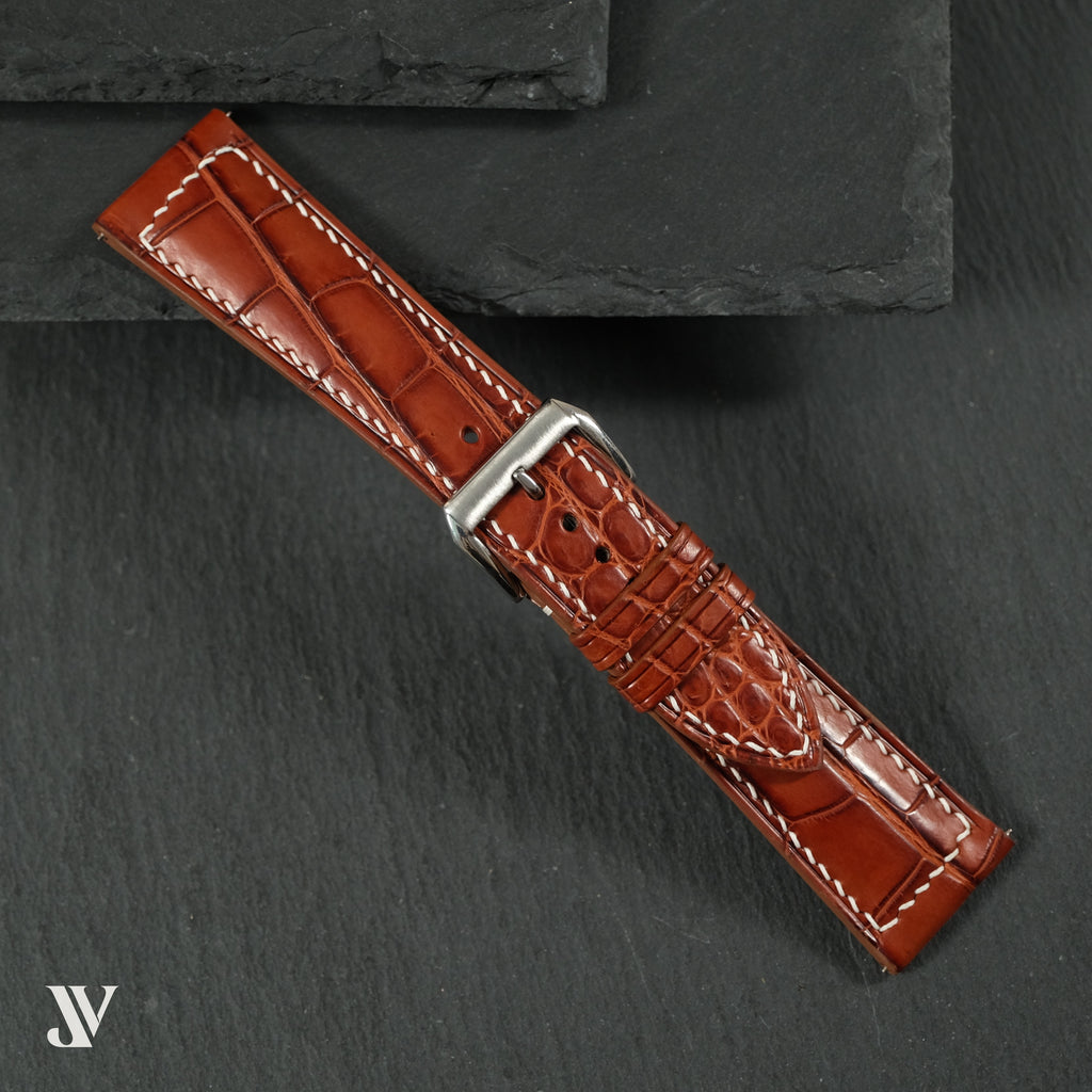 Cognac Alligator Leather Watch Strap — original product photo