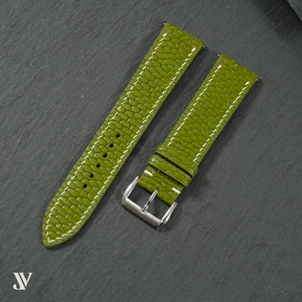 Olive Beaver Leather Watch Strap — original product photo