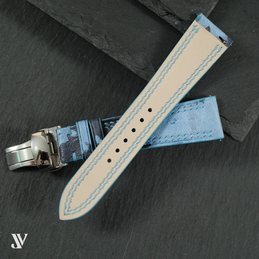 Blue Camo Ostrich Leather Watch Strap — original product photo
