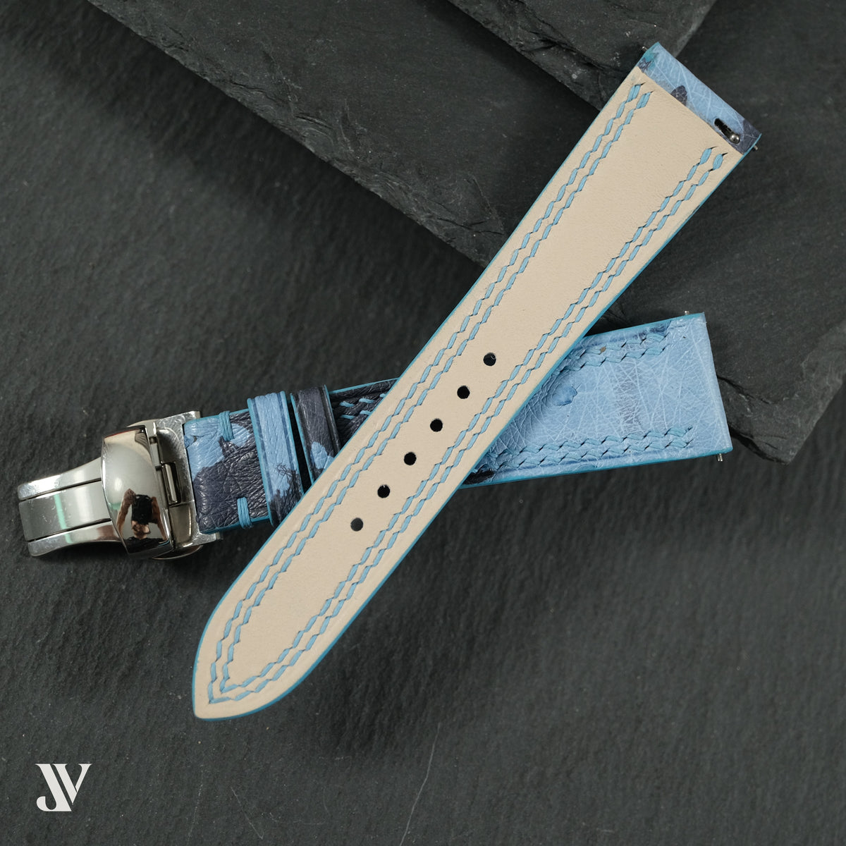 Blue Camo Ostrich Leather Watch Strap — original product photo