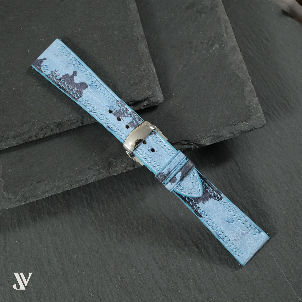 Blue Camo Ostrich Leather Watch Strap — original product photo
