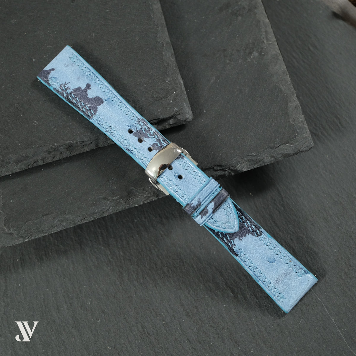 Blue Camo Ostrich Leather Watch Strap — original product photo
