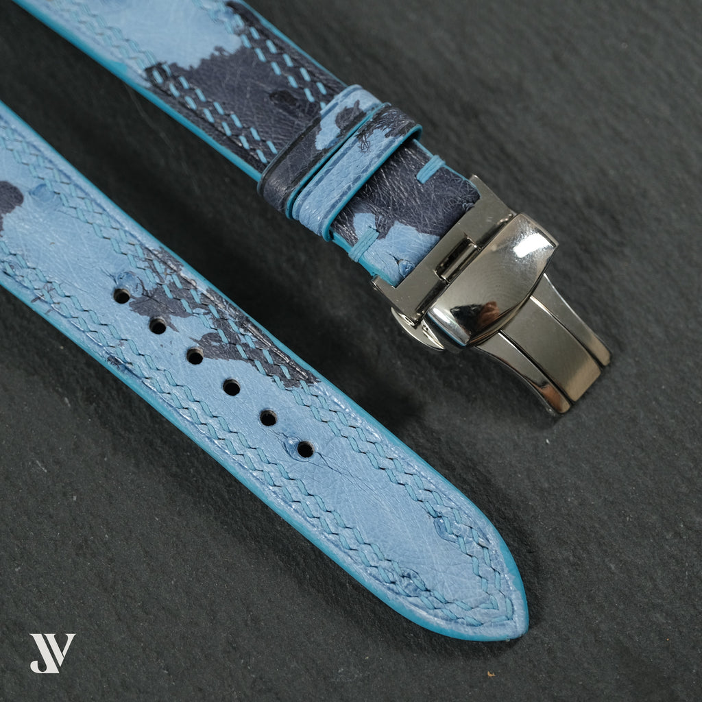 Blue Camo Ostrich Leather Watch Strap — original product photo