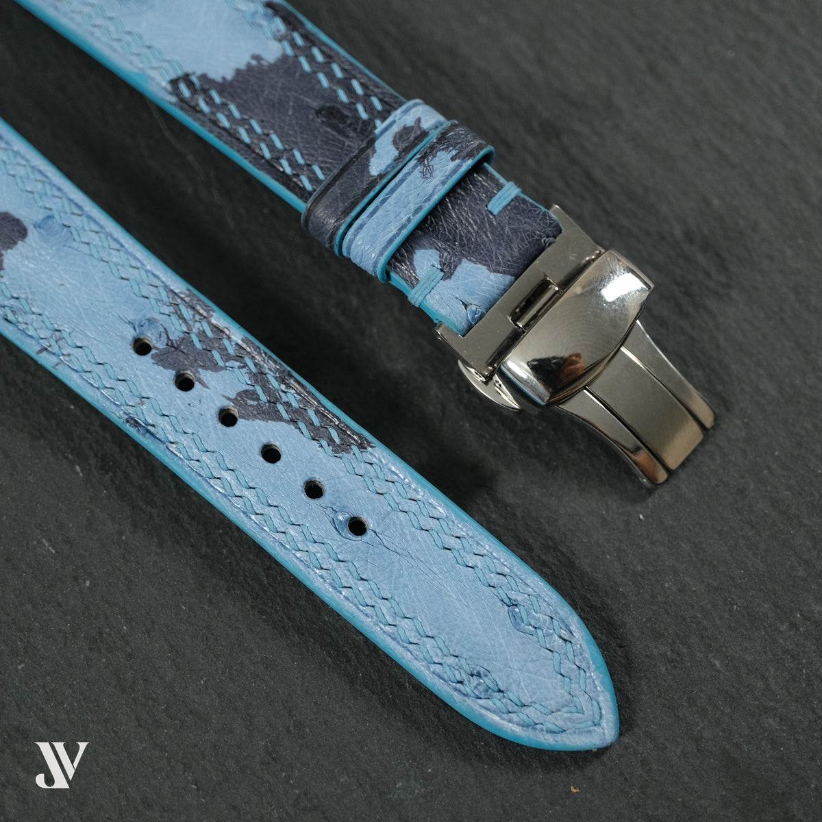 Blue Camo Ostrich Leather Watch Strap — original product photo