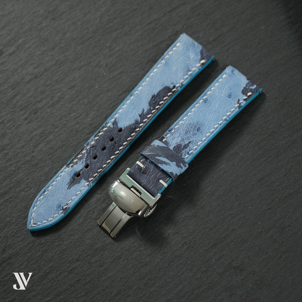 Blue Camo Ostrich Leather Watch Strap — original product photo