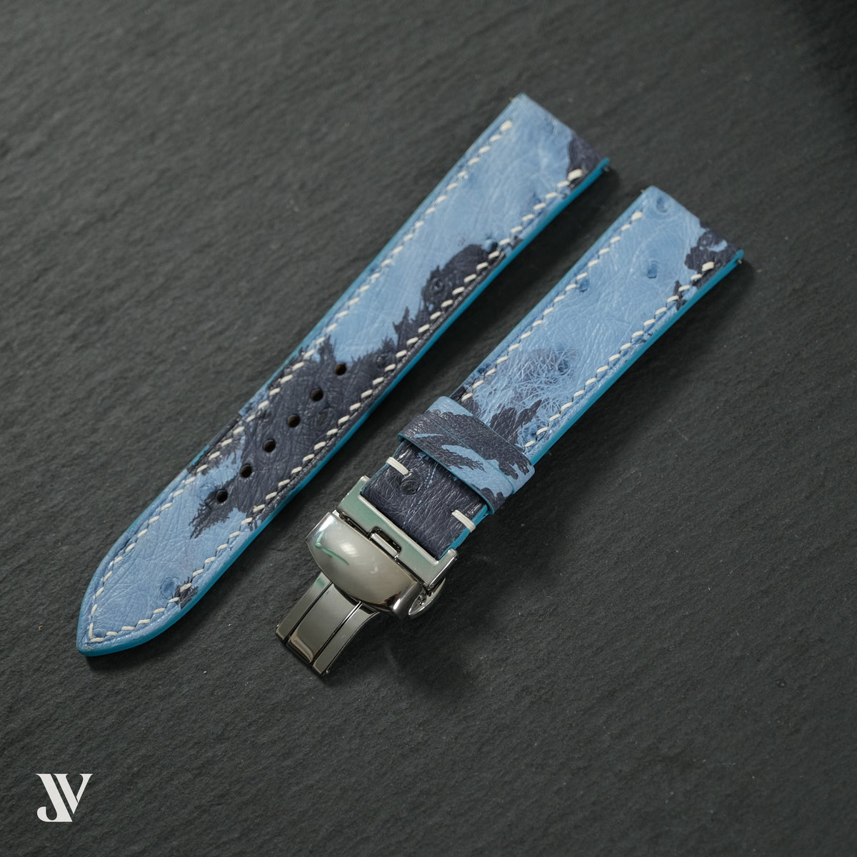 Blue Camo Ostrich Leather Watch Strap — original product photo