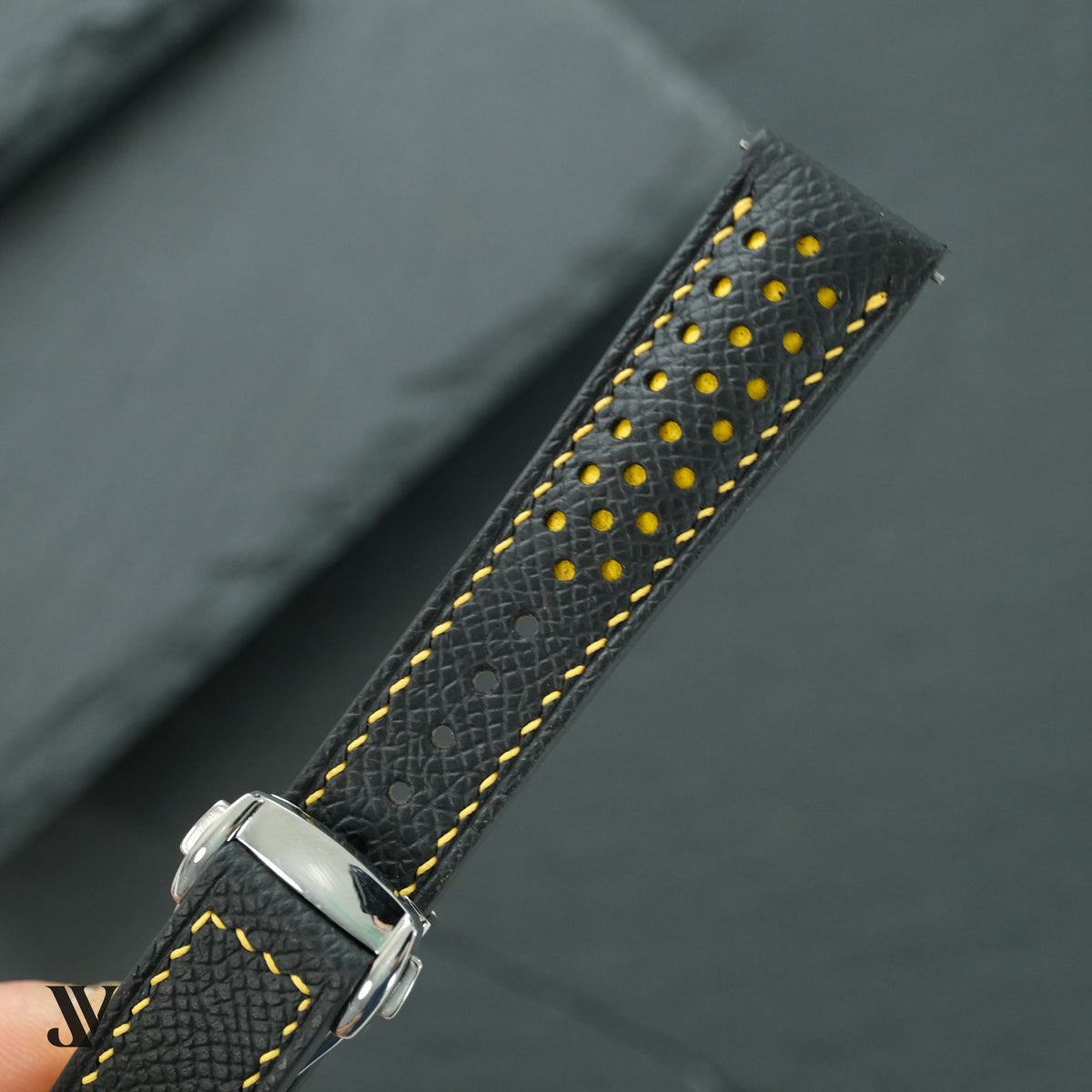 Black Yellow Epsom Rally Leather Watch Strap — original product photo