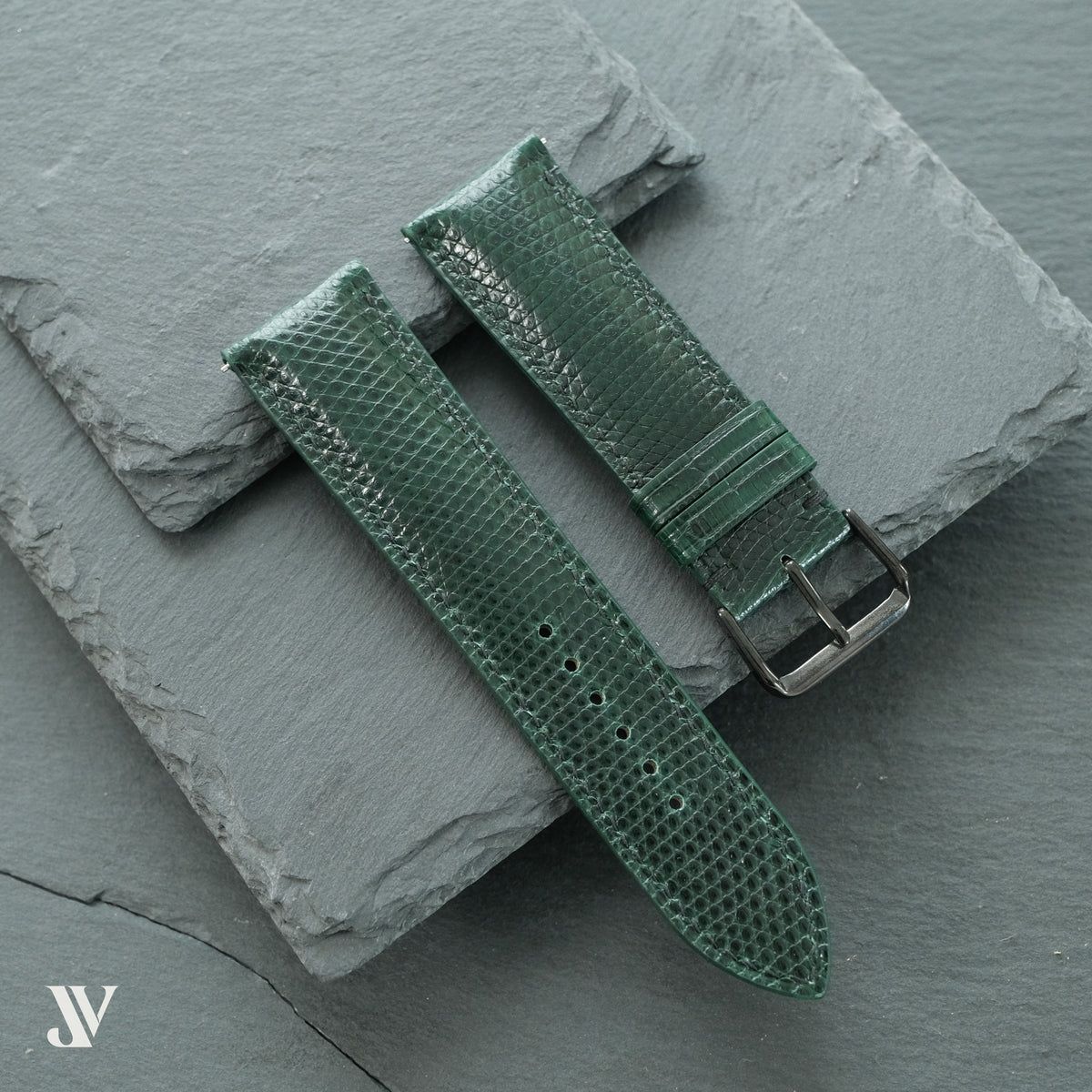 Dark Green Lizard Leather Watch Strap — original product photo