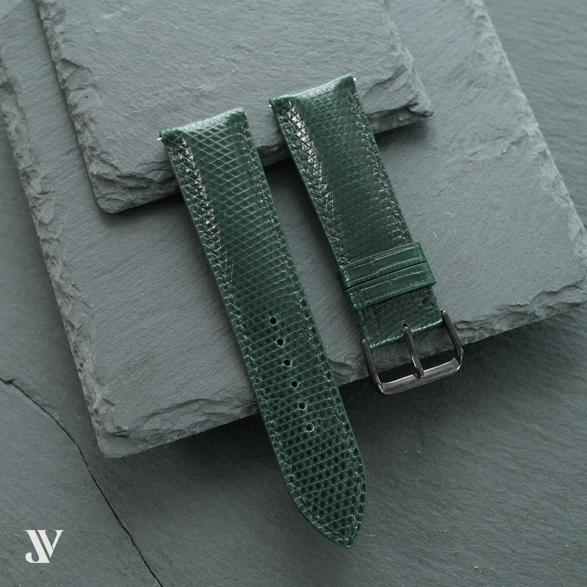 Dark Green Lizard Leather Watch Strap — original product photo