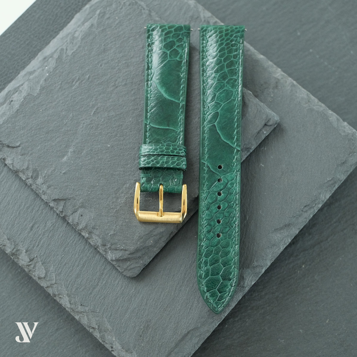 Dark Green Ostrich Leg Leather Watch Strap — original product photo