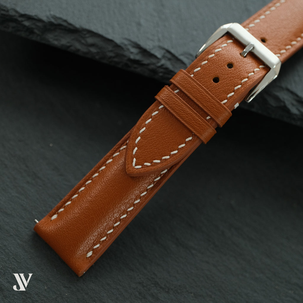 Padded Tan Nappa Cowhide Leather Watch Strap — original product photo