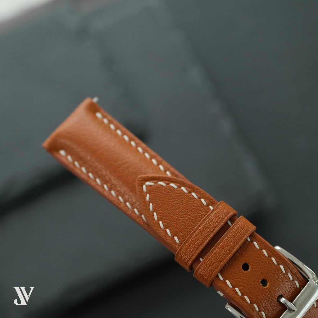 Padded Tan Nappa Cowhide Leather Watch Strap — original product photo