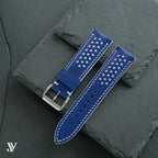Blue White Epsom Rally Leather Watch Strap — original product photo