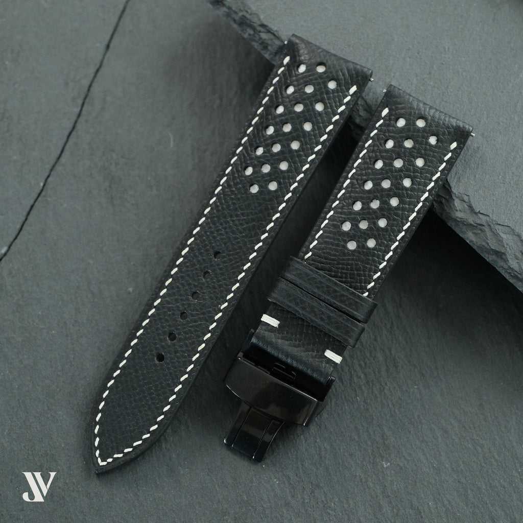 Black Epsom Rally Leather Watch Strap — original product photo