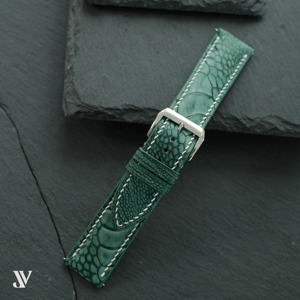 Green Ostrich Leg Leather Watch Strap — original product photo