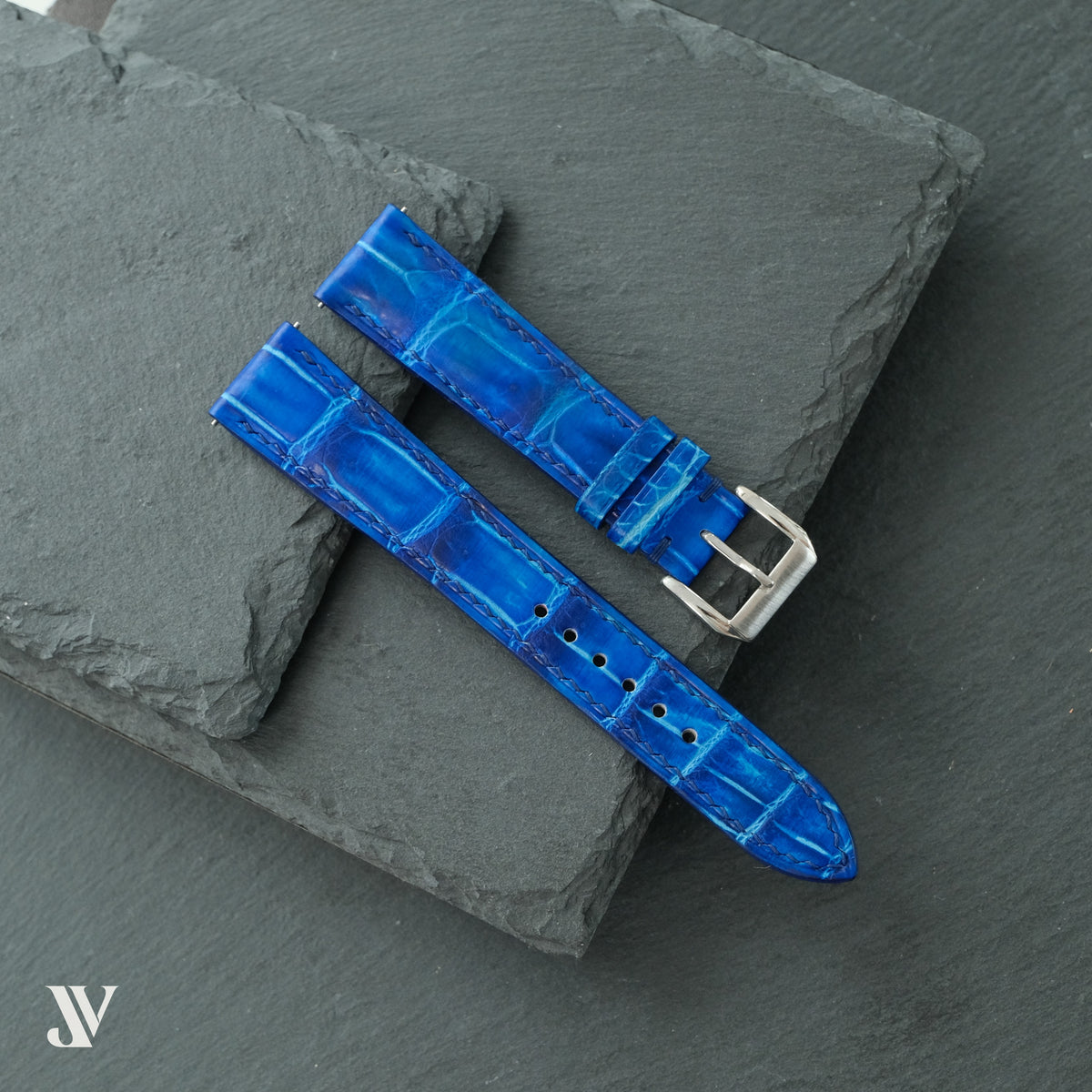 Patina Blue Alligator Leather Watch Strap — original product photo