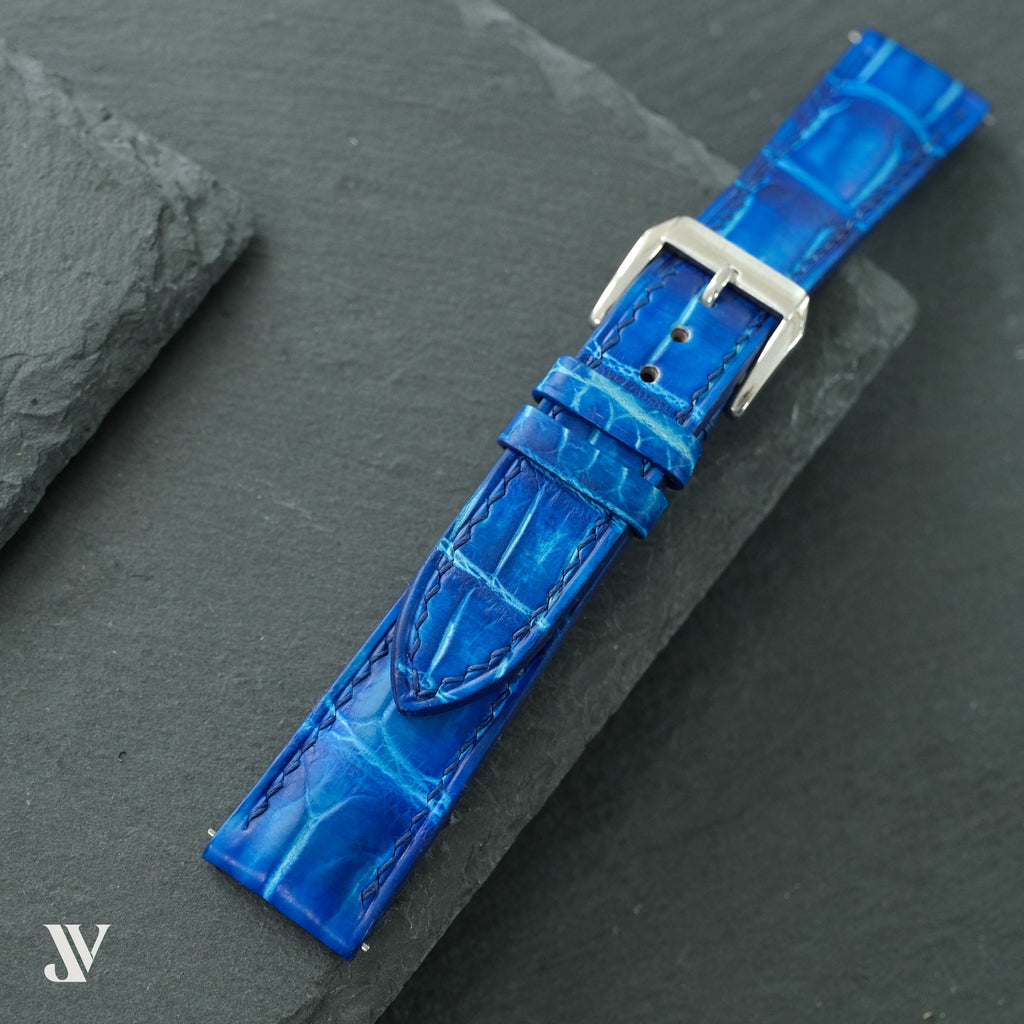 Patina Blue Alligator Leather Watch Strap — original product photo
