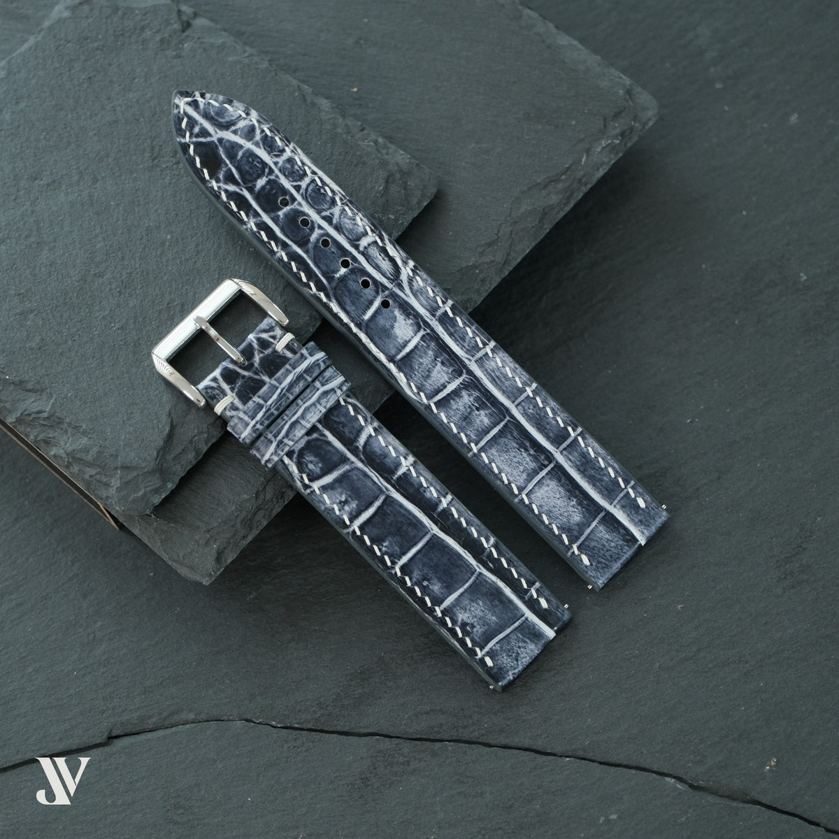 Patina Black Grey Alligator Leather Watch Strap — original product photo