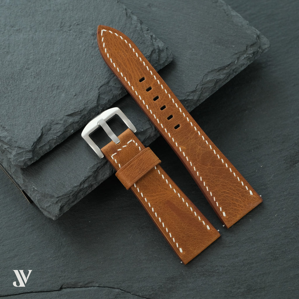 Cognac Waxed Cowhide Leather Watch Strap — original product photo