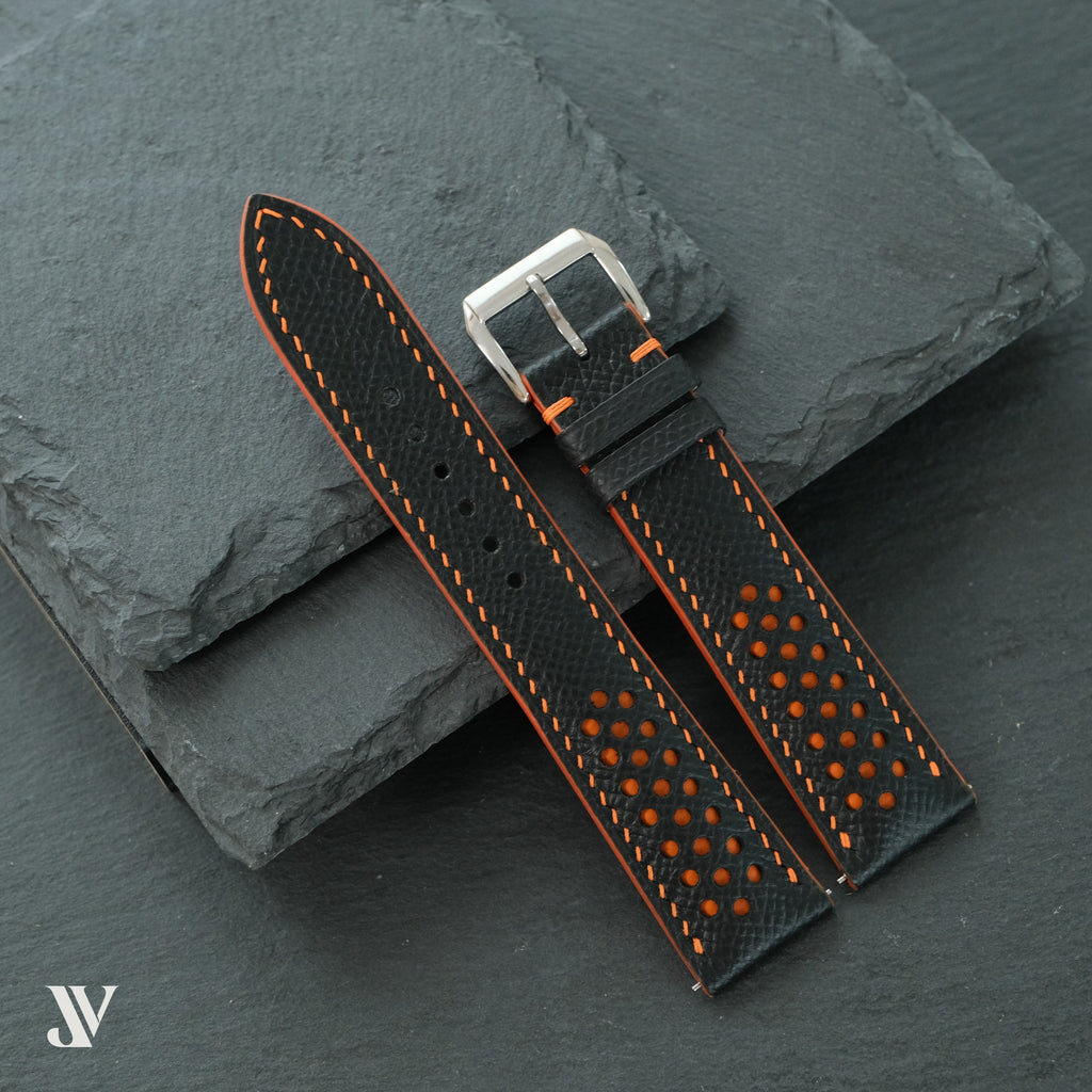 Black Orange Epsom Rally Leather Watch Strap — original product photo