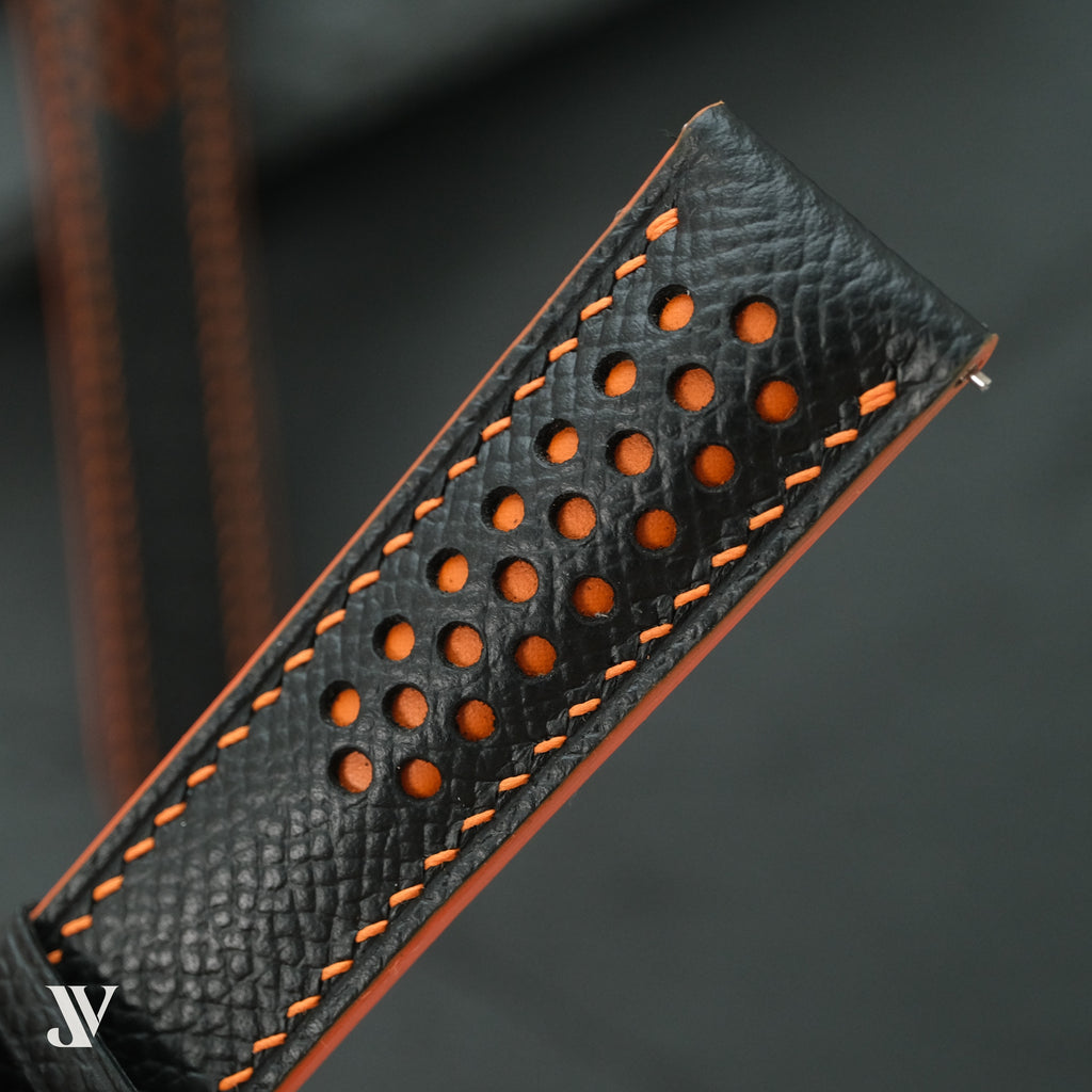 Black Orange Epsom Rally Leather Watch Strap — original product photo