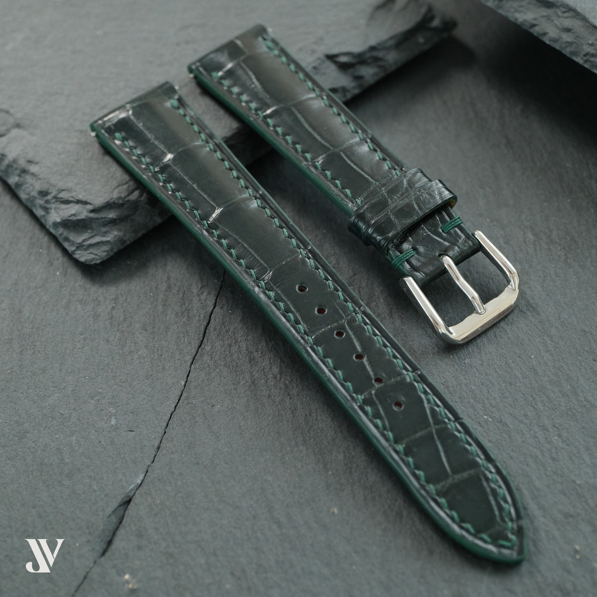 Dark Green Alligator Leather Watch Strap — original product photo