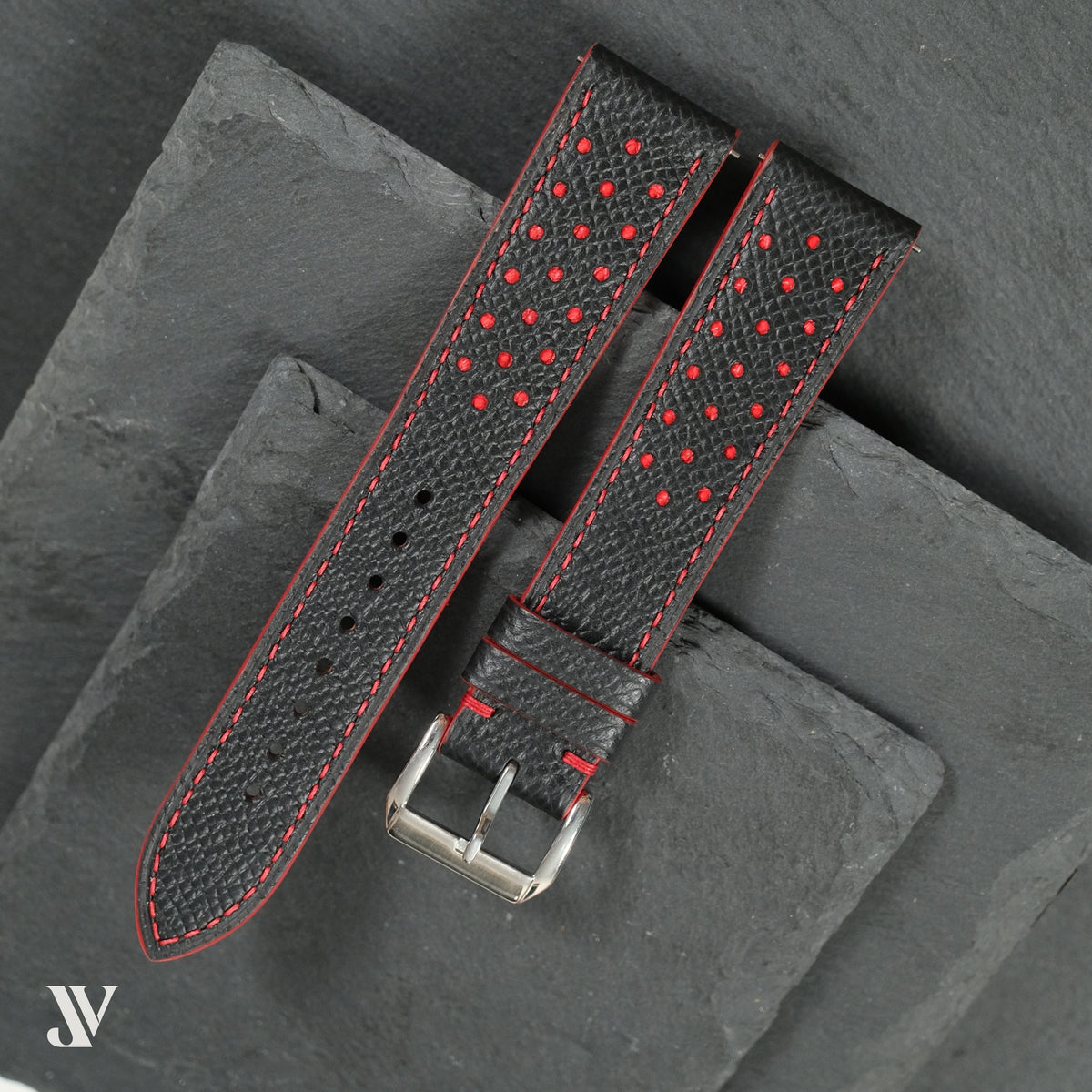 Black Red Epsom Rally Leather Watch Strap — original product photo