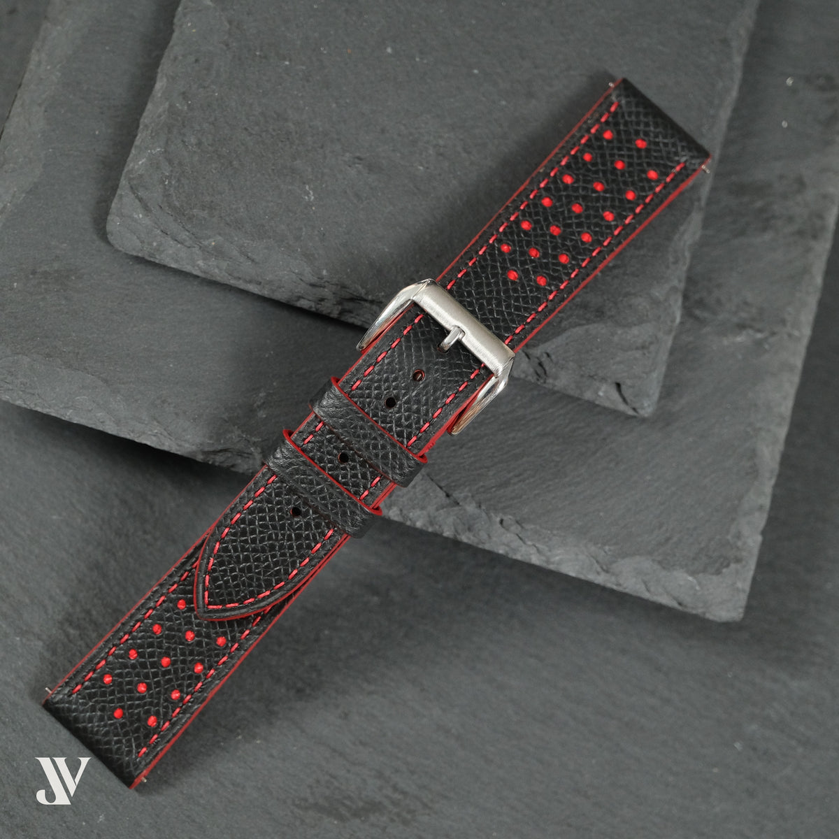 Black Red Epsom Rally Leather Watch Strap — original product photo