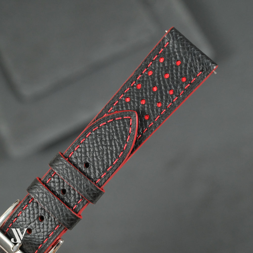 Black Red Epsom Rally Leather Watch Strap — original product photo