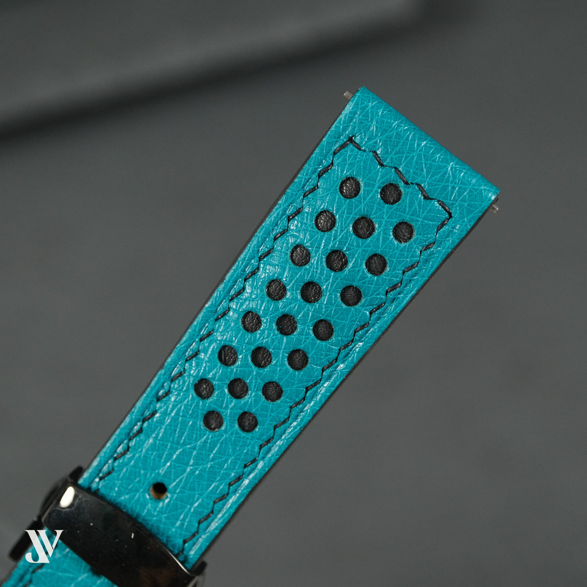 Turquoise Smooth Ostrich Leather Rally Watch Strap — original product photo